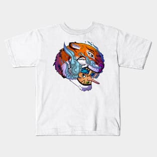 A crazy boy in a tiger helmet Kids T-Shirt